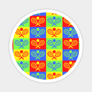 Colorful Checkered Tennis Seamless Pattern - Racket & Ball Magnet